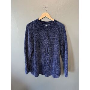J. Jill Womens Blue Chenille Long Sleeve Pullover Sweatshirt Size Large